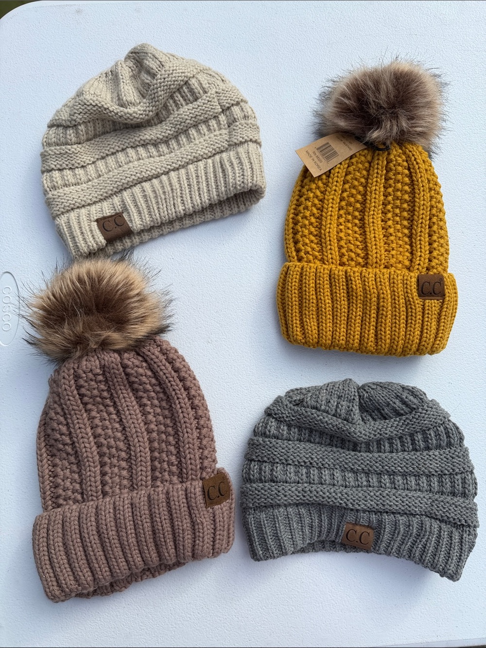CC Knit Pom Beanie Lot - Mustard, Taupe, Gray, Cream